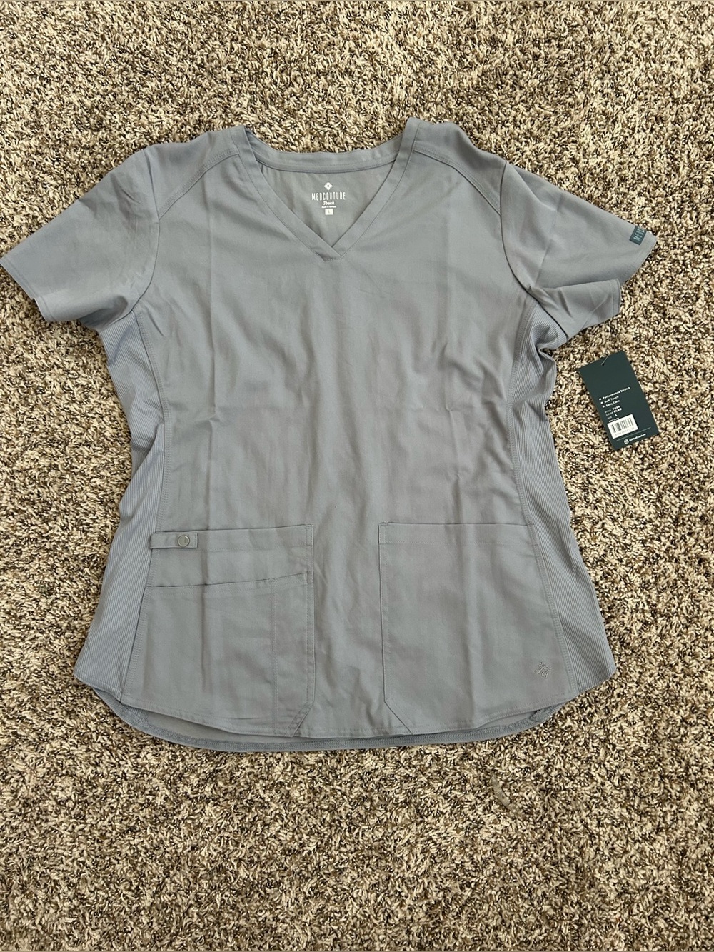 Med Couture Gray V-Neck Short Sleeve Scrub Top